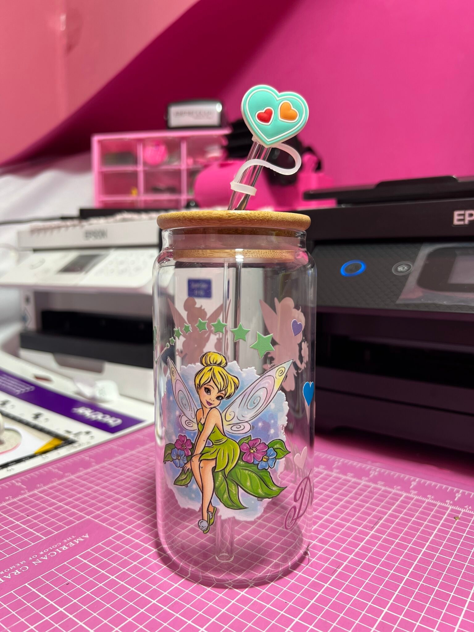 Vaso con tapa de bambú y popote reutilizable