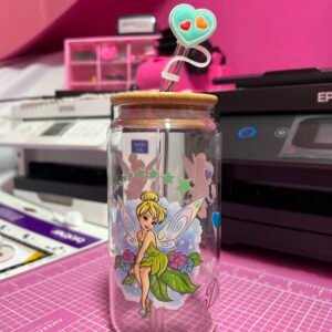 Vaso con tapa de bambú y popote reutilizable