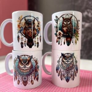 Taza de cerámica blanca con diseño sublimado