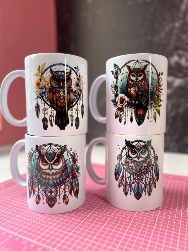 Taza de cerámica blanca con diseño sublimado